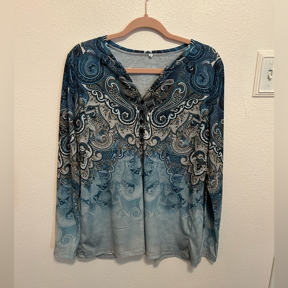 Blue and White Blouse